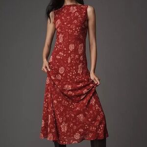 $218 Unworn Reformation Prescott Boat-Neck Maxi Dress in Tudor Rose Red